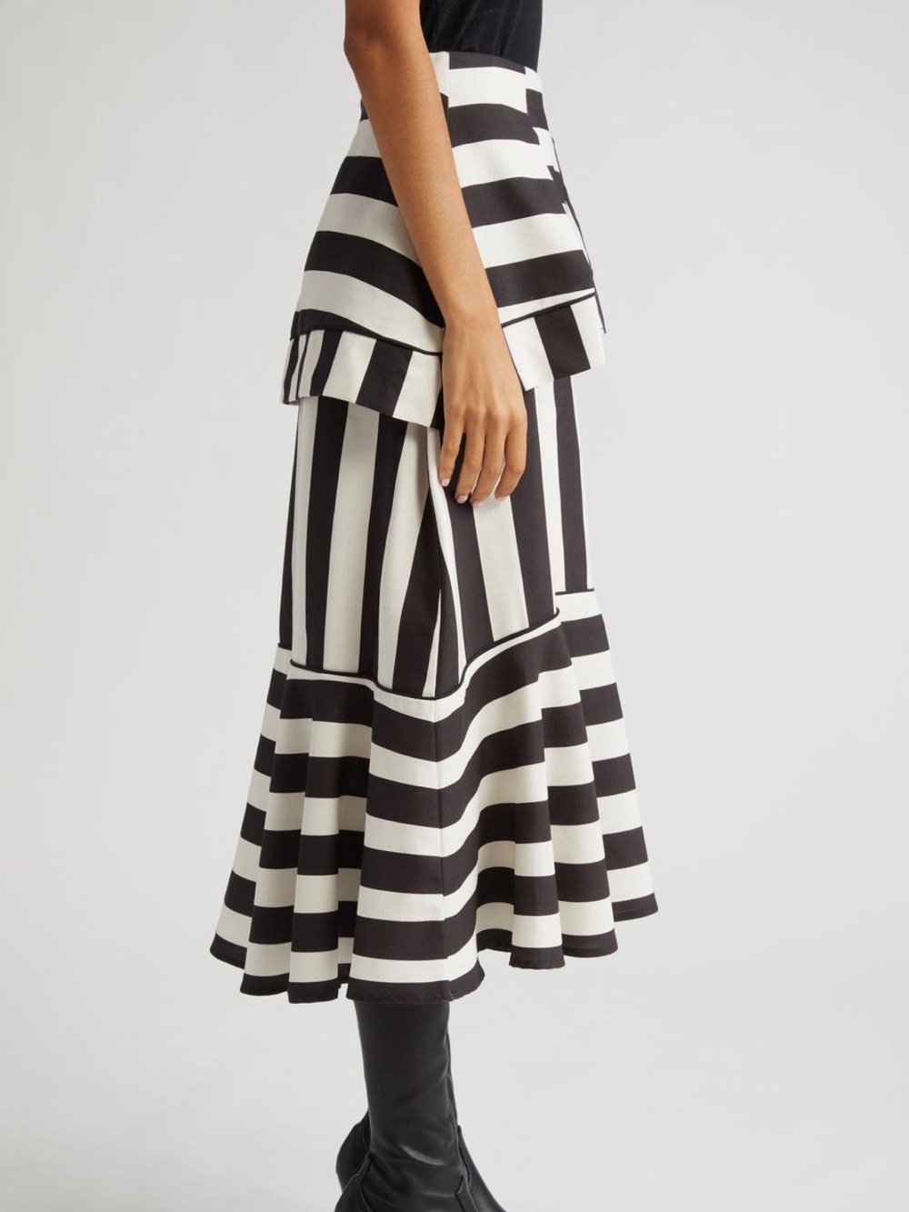 FARM Rio Mixed Stripes A-Line Black and White Ruffled Midi Skirt NWT Size XL - Picture 3 of 9